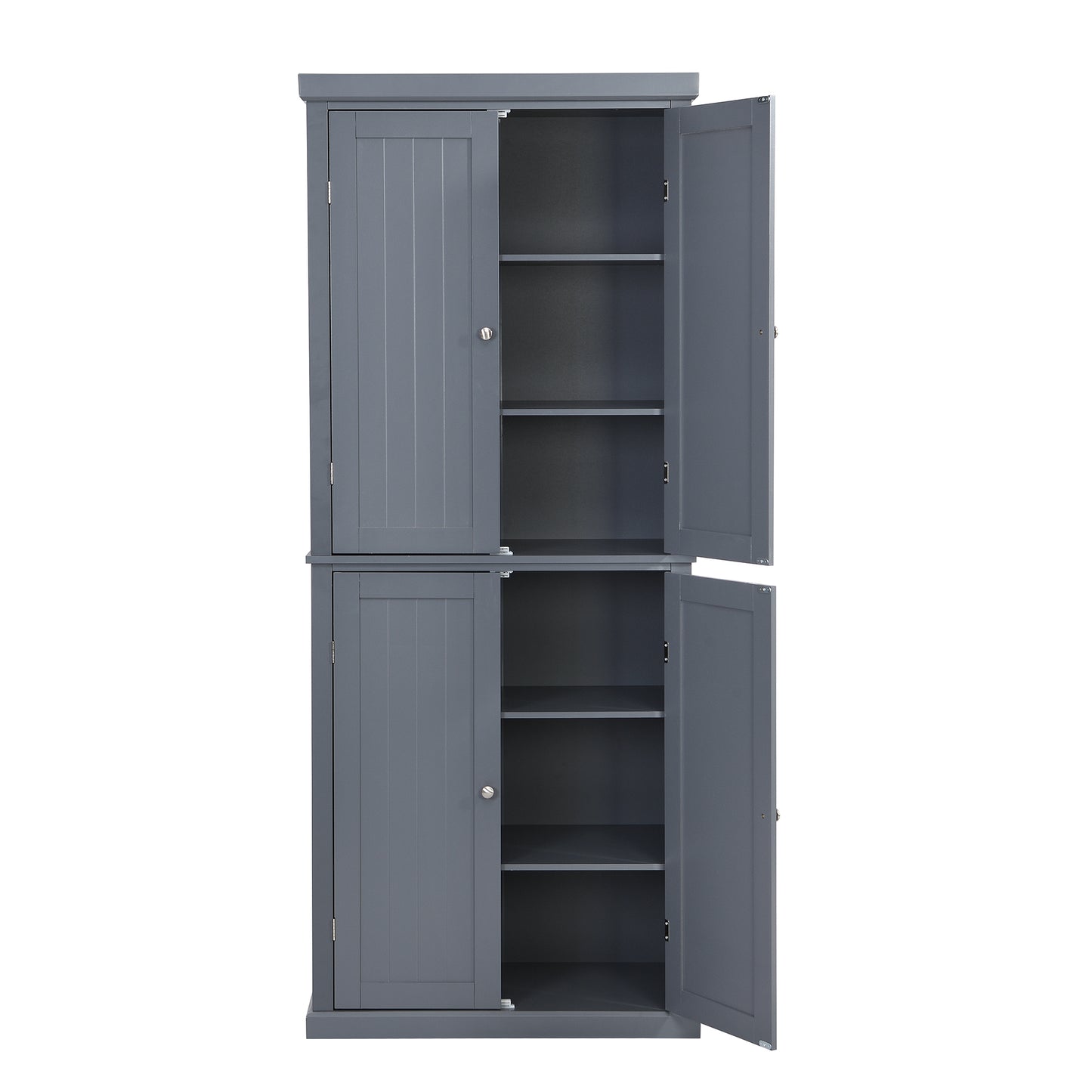 TOPMAX Freestanding Tall Kitchen Pantry, 72.4" Minimalist Kitchen Storage Cabinet Organizer with 4 Doors and Adjustable Shelves,Gray