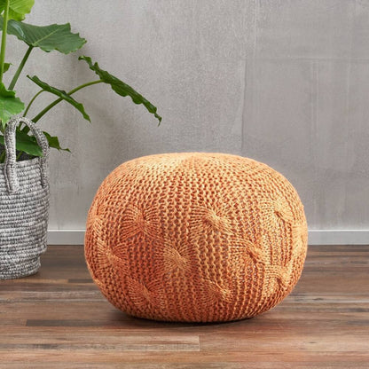 Indoor handmade modern orange fabric woven pouf