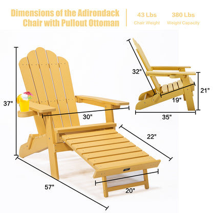 TALE Folding Adirondack Chair with Pullout Ottoman with Cup Holder, Oversized, Poly Lumber,  for Patio Deck Garden, Backyard Furniture, Easy to Install,YELLOW. Banned from selling on Amazon