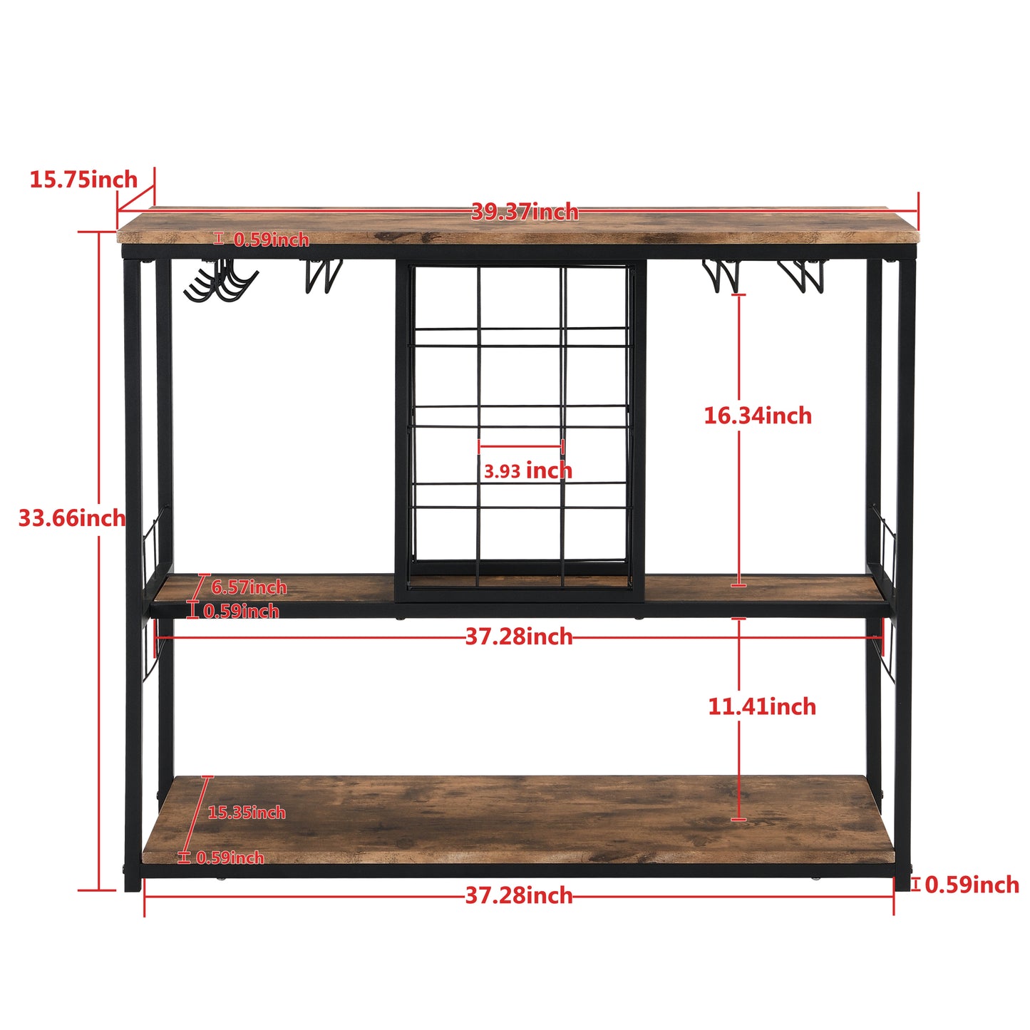 Industrial Wine Rack Kitchen Bar for Home  3 -Tier Storage Shelves