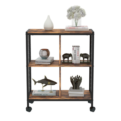 Nordic Living Room Bedroom Wood Metal Movable Bookshelf Storage Rack Srorage Shelf With Wheels