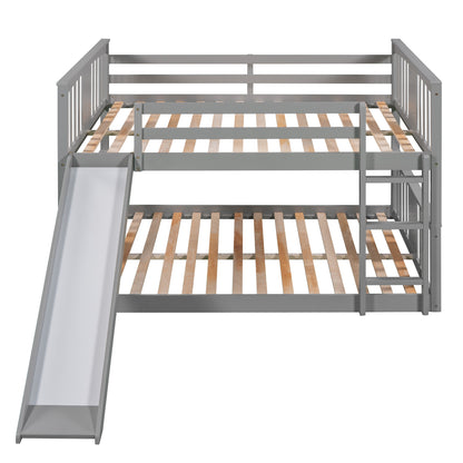 Full Over Full Bunk Bed with Ladder with Slide, Gray (Old SKU :LP000208AAE)