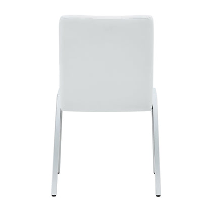 Grid shaped armless high back dining chair,2-piece set, office chair. Applicable to dining room, living room, kitchen and office.White  Chair and Electroplated metal leg