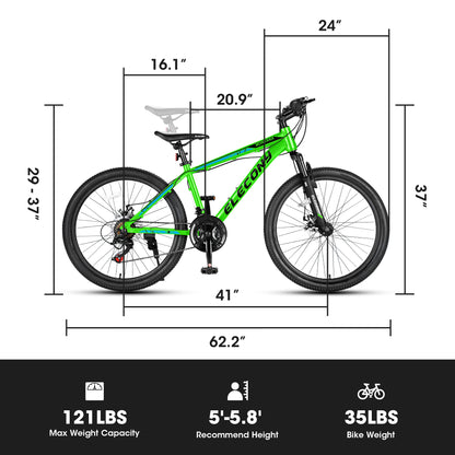 A24299 Rycheer Elecony 24 inch Mountain Bike Bicycle for Adults Aluminium Frame Bike Shimano 21-Speed with Disc Brake