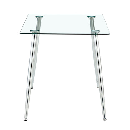 Modern Minimalist Rectangular Glass Dining Table for 4-6 with 0.31" Tempered Glass Tabletop and Silver Chrome Metal Legs, Writing Table Desk, for Kitchen Dining Living Room, 47" W x 29"D x 30" H