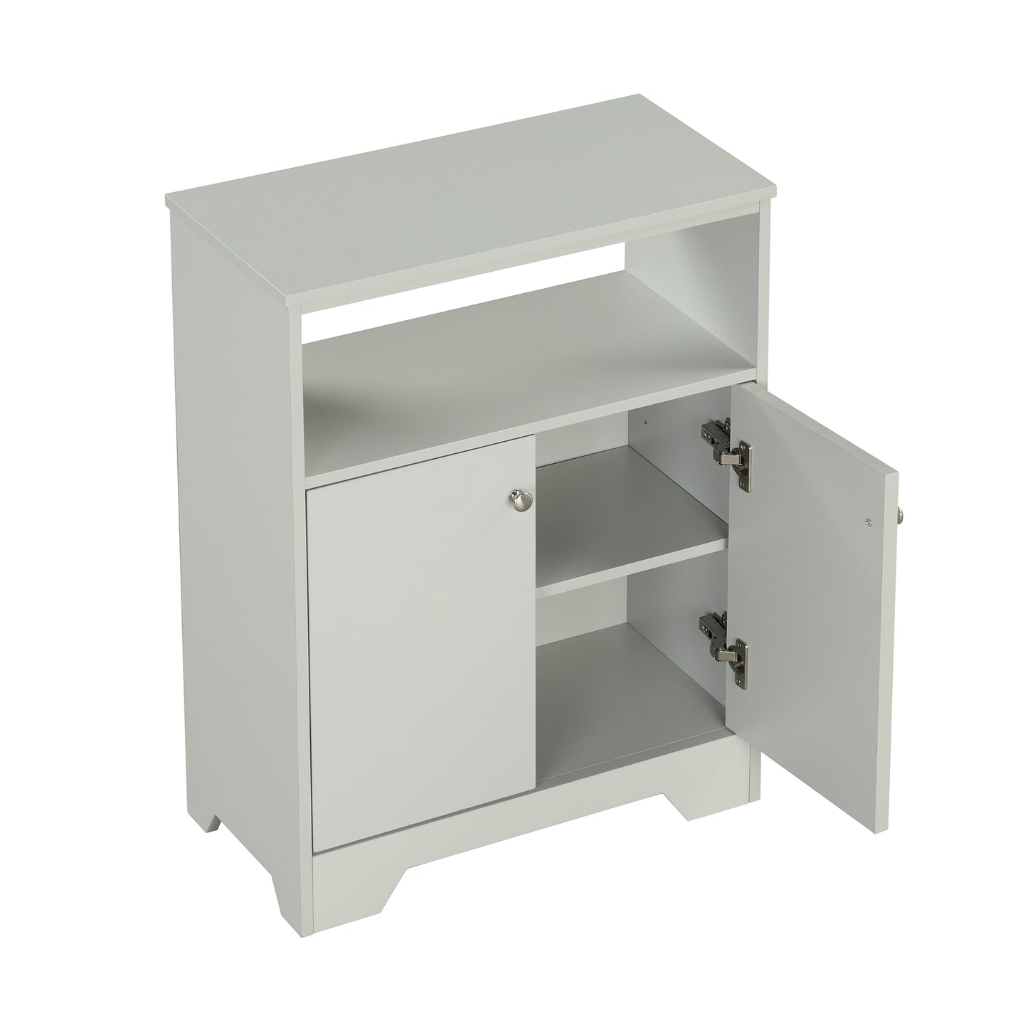 Grey Bathroom Storage Cabinet with Adjustable Shelves, Freestanding Floor Cabinet for Home Kitchen, Easy to Assemble