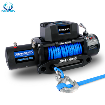 REINDEER New 12V Winch 9500 lb Load Capacity Electric Winch Synthetic Rope with Hawse Fairlead Waterproof IP67 with Wireless Remotes