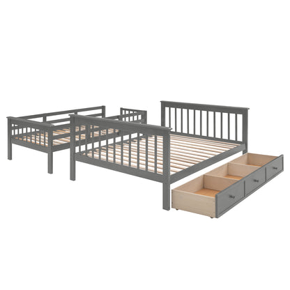 Stairway Twin-Over-Full Bunk Bed with Drawer, Storage and Guard Rail for Bedroom, Dorm, for Adults, Gray color(Old SKU: LP000219AAE)