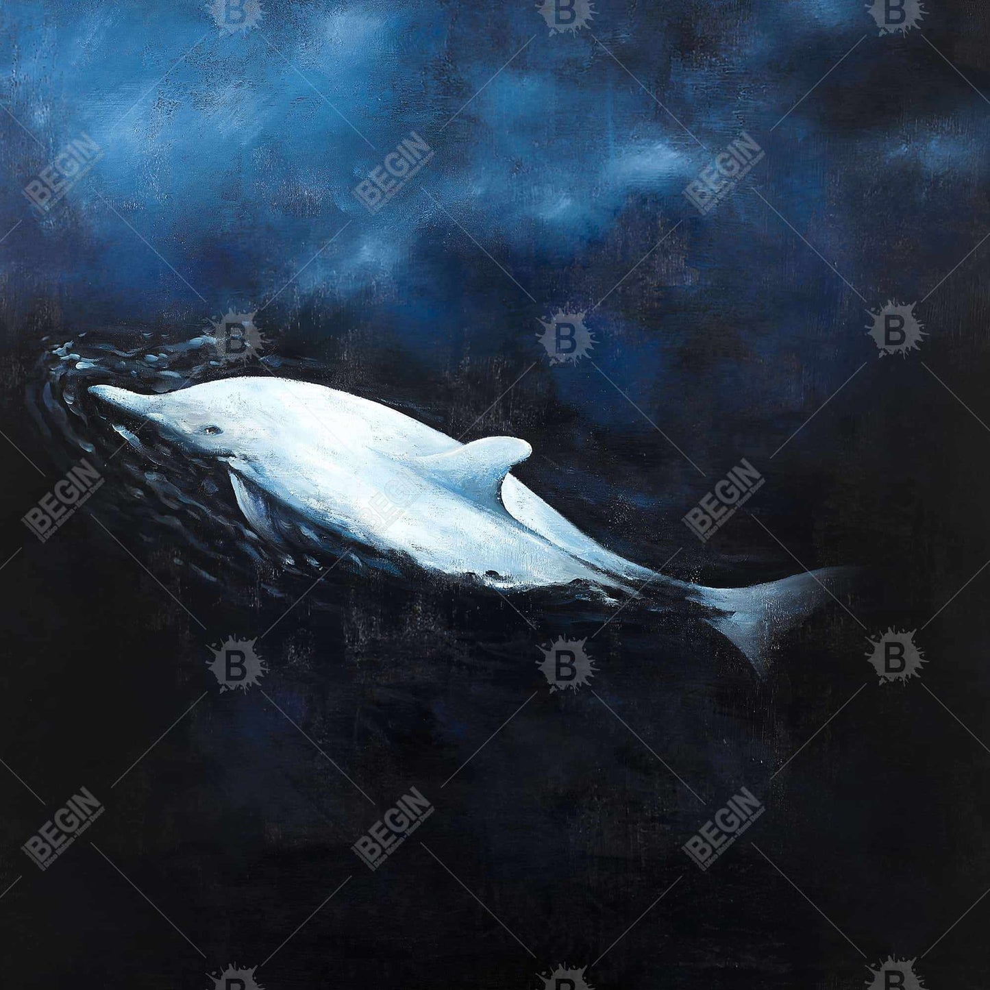 Swimming dolphin - 32x32 Print on canvas