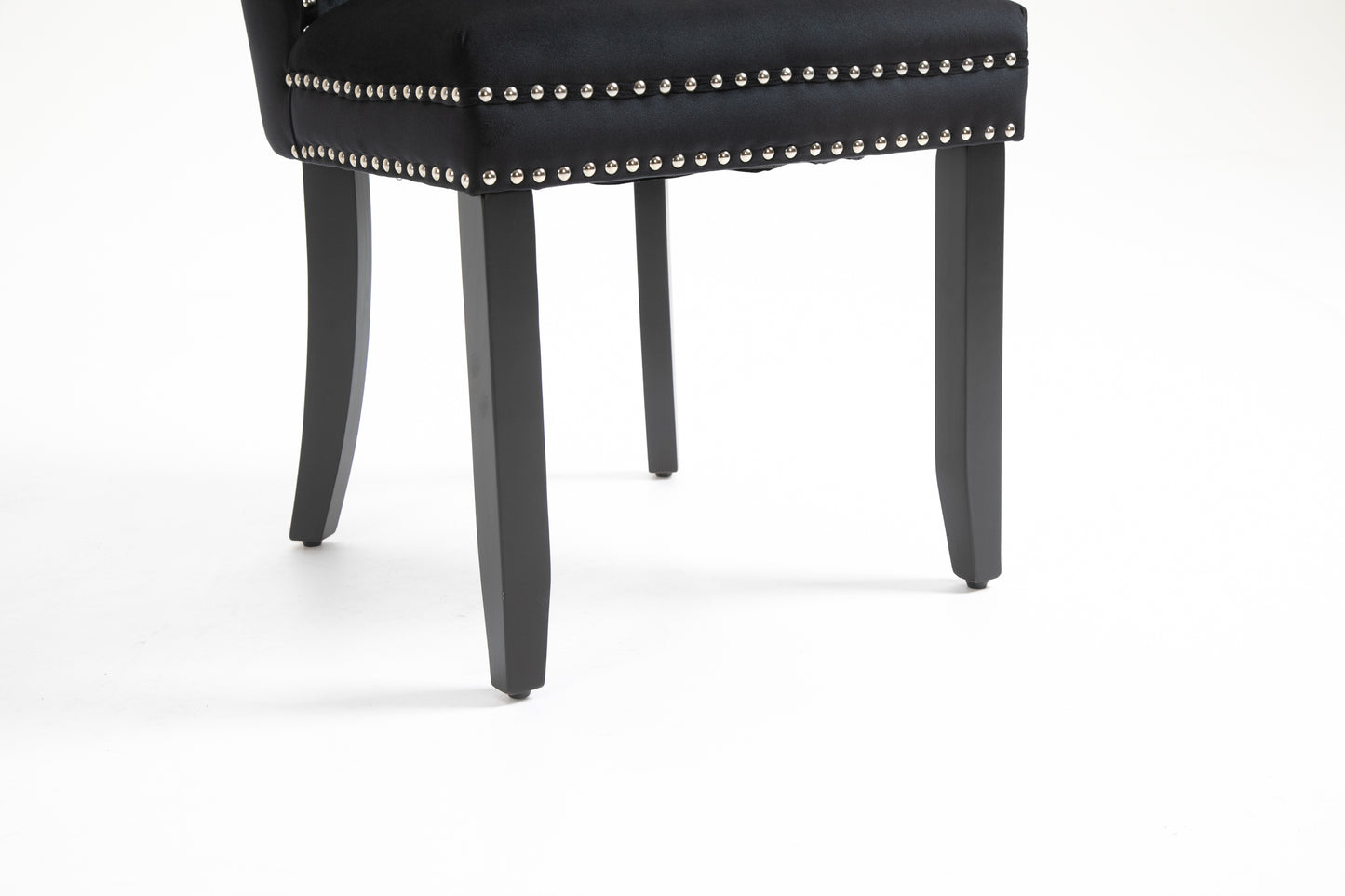 Upholstered Button Tufted Back Black Velvet Dining Chair with Nailhead Trim and Solid Wood Legs 2 Sets