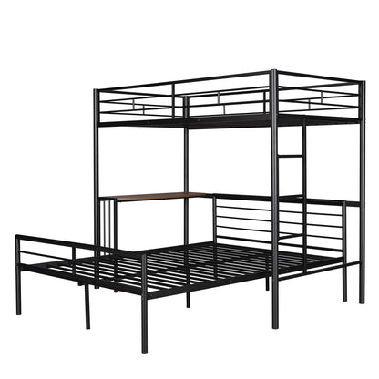 Twin Over Full Metal Bunk Bed with Desk, Ladder and Quality Slats for Bedroom, Metallic Black（OLD SKU :LP000092AAB）