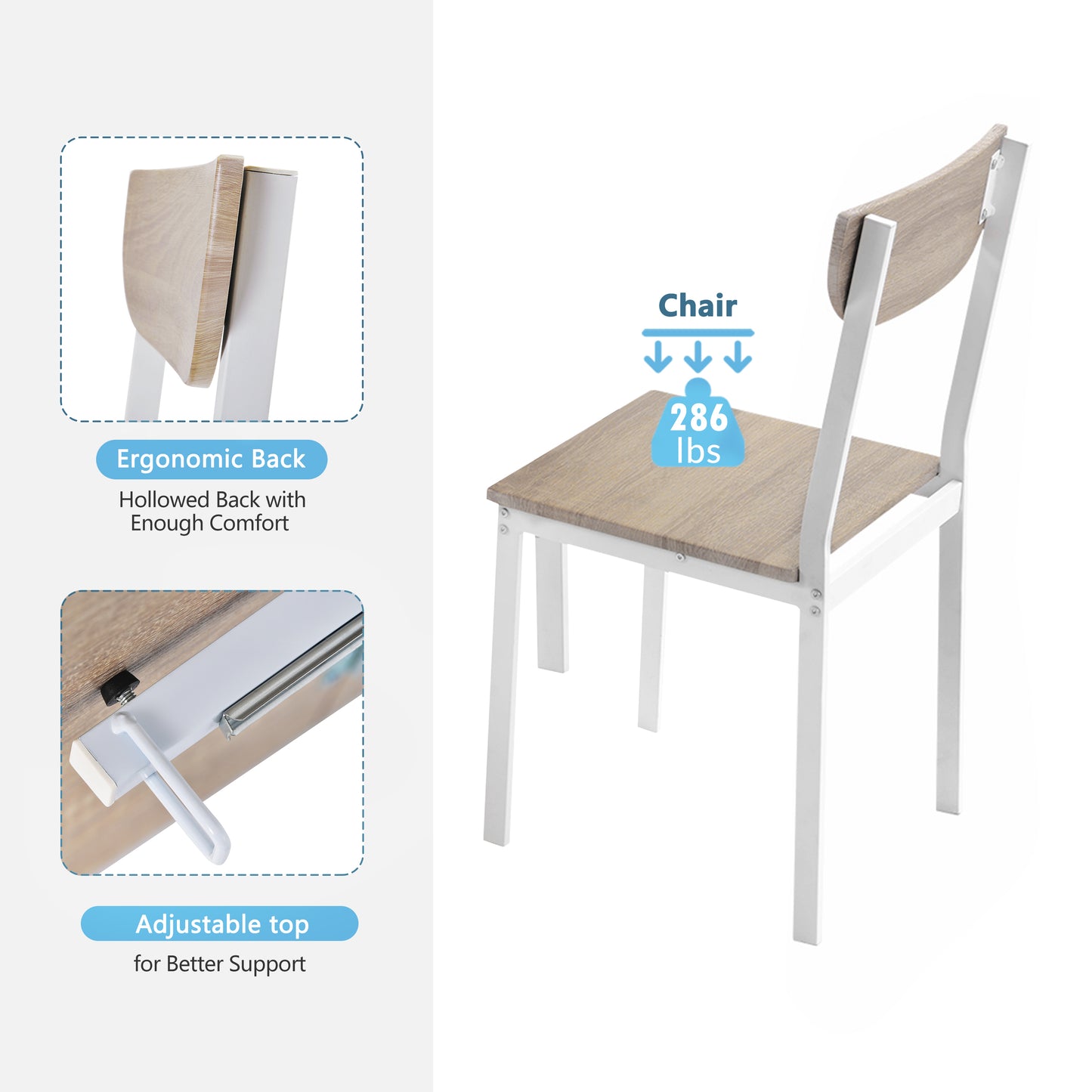 TOPMAX 5-piece Modern Metal Dining Set with 1 Drop Leaf Dining Table and 4 chairs Home Kitchen Furniture Dinette Set (Oak Finish)