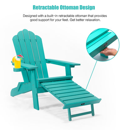 TALE Folding Adirondack Chair with Pullout Ottoman with Cup Holder, Oversized, Poly Lumber,  for Patio Deck Garden, Backyard Furniture, Easy to Install,GREEN. Banned from selling on Amazon