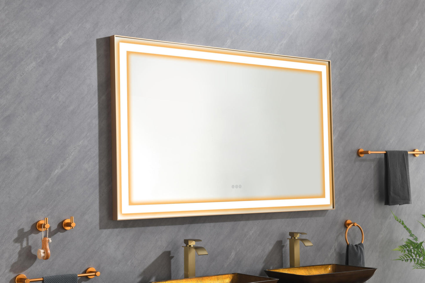 60*36 LED Lighted Bathroom Wall Mounted Mirror with High Lumen+Anti-Fog Separately Control