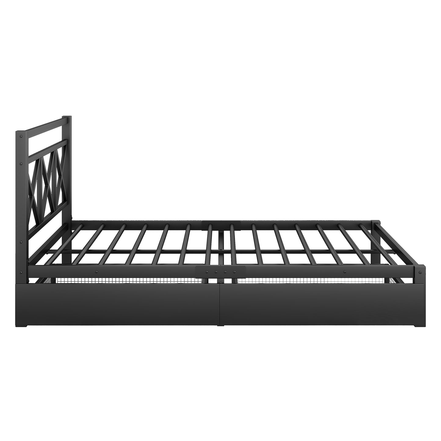 Metal Platform Bed with 2 Drawers, Full (Black)