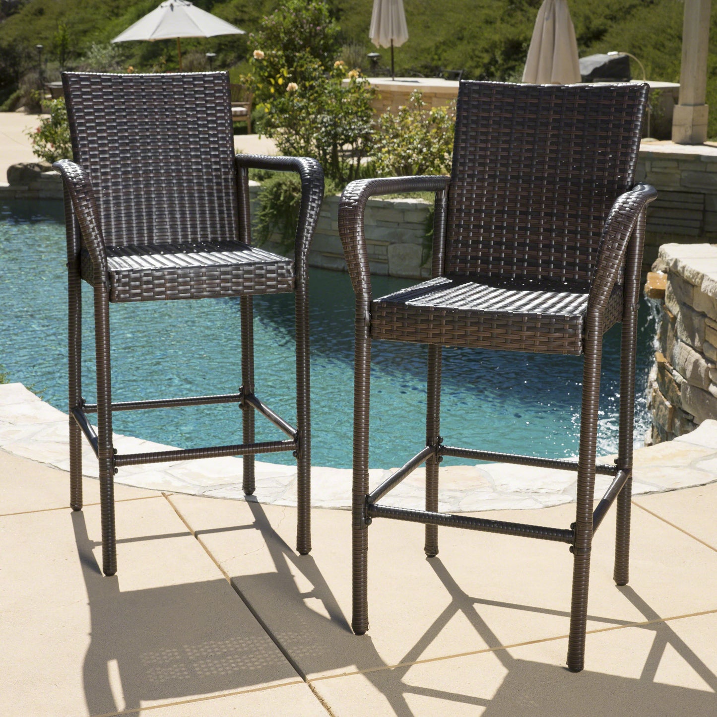 Stewart 30-Inch Outdoor Brown Wicker Barstool (Set of 2)