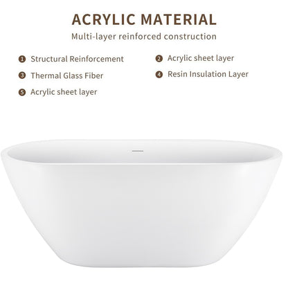 59" 100% Acrylic Freestanding Bathtub，Contemporary Soaking Tub，white Bathtub