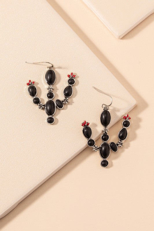 Western Cactus Stone Dangling Earrings