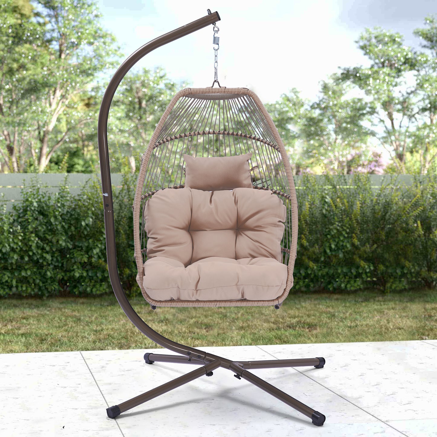 Outdoor Patio Wicker Folding Hanging Chair,Rattan Swing Hammock Egg Chair With Cushion And Pillow