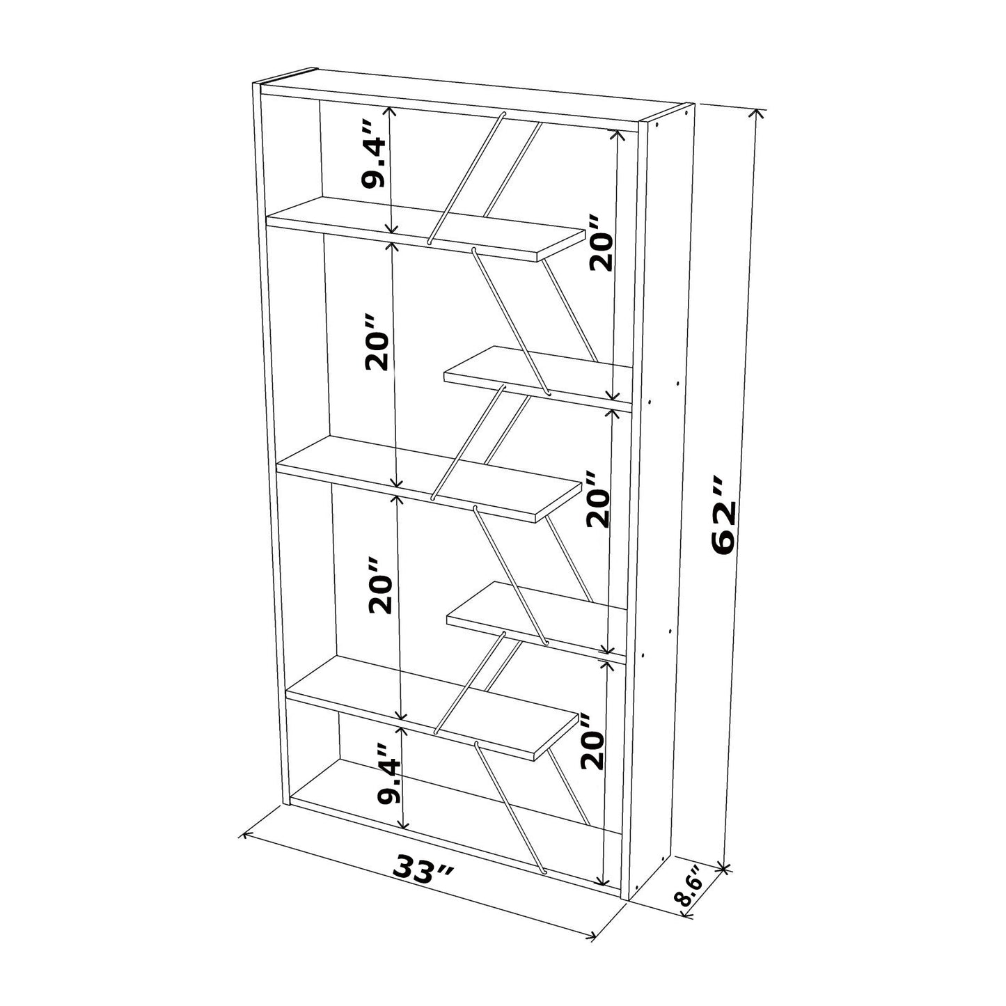 Furnish Home Store Wood Frame Etagere Open Back 6 Shelves Bookcase Industrial Bookshelf for Office and Living Rooms Modern Bookcases Large Bookshelf Organizer, Walnut/Yellow