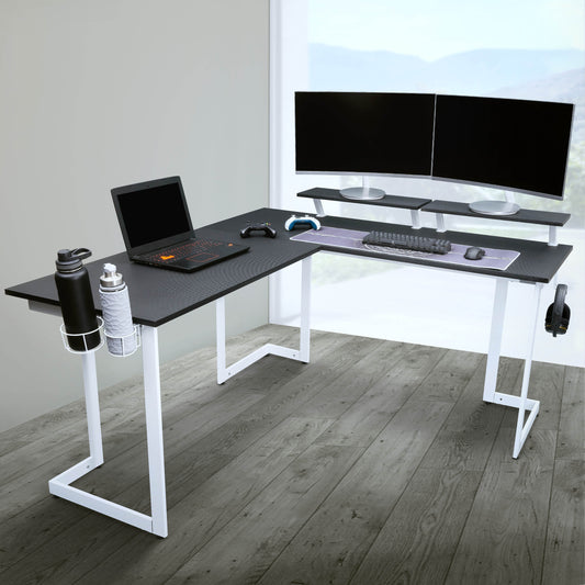 Techni Sport Warrior L-Shaped Gaming Desk, White