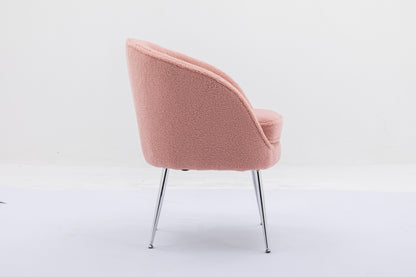 Soft Teddy Fabric Accent Armchair Dining Chair With Shining Electroplated Chrome Legs,Pink