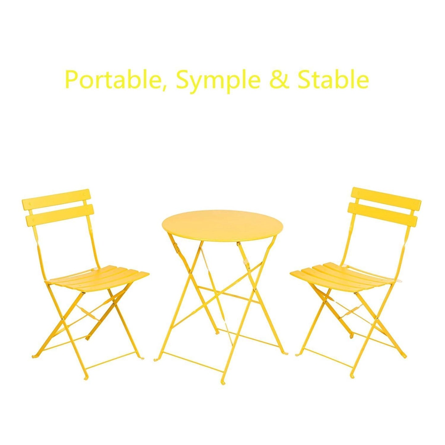 2 Person Bistro Set, 23.6" long Round Table and 2 Chairs, Yellow