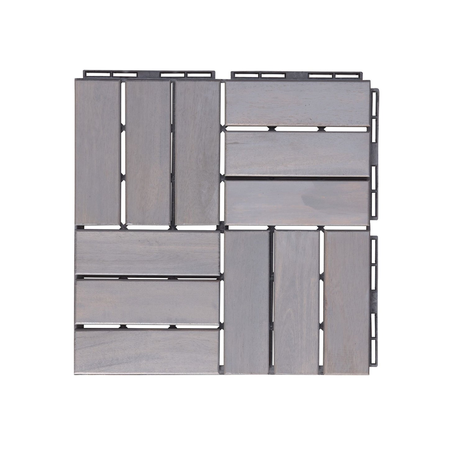 12" x 12" Light Gray Square Acacia Wood Interlocking Flooring Tiles Checker Pattern Pack of 10 Tiles