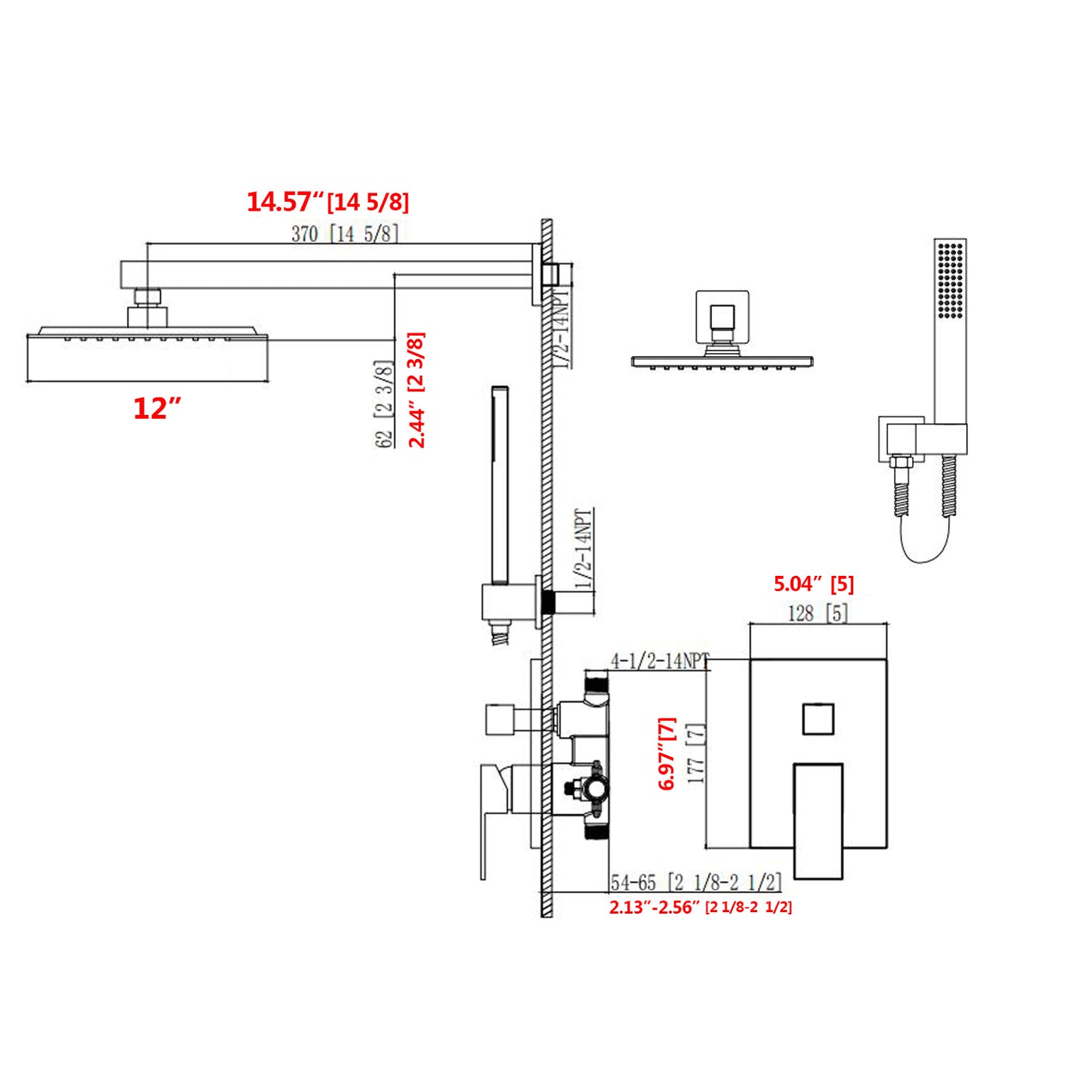 12" Rain Shower Head Systems Wall Mounted Shower