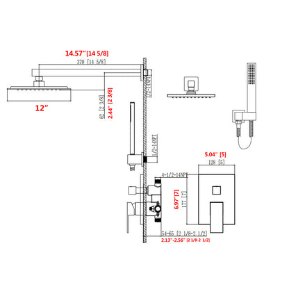 12" Rain Shower Head Systems Wall Mounted Shower