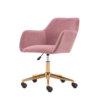 Modern Velvet Fabric Material Adjustable Height 360 revolving Home Office Chair with Gold Metal Legs and Universal Wheels for Indoor,Pink