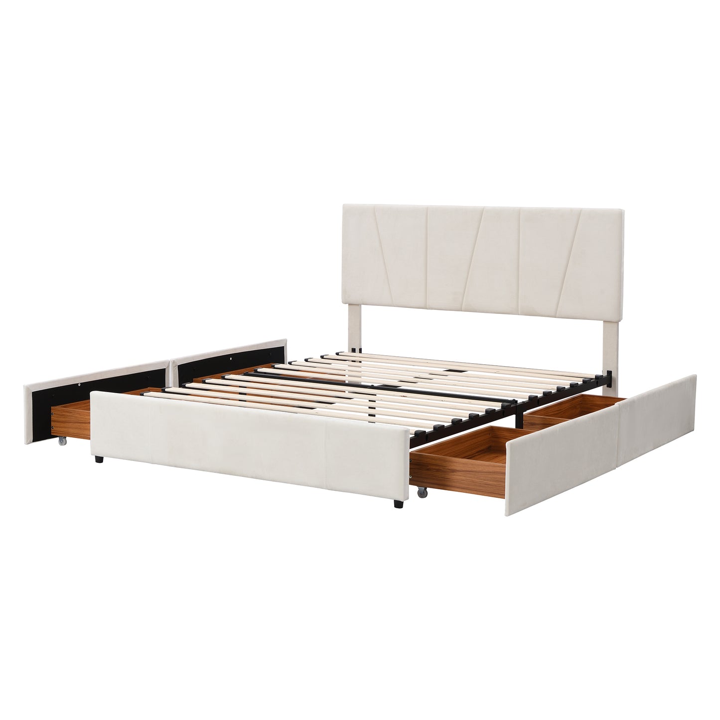 Queen Size Upholstery Platform Bed with Four Drawers on Two Sides,Adjustable Headboard,Beige