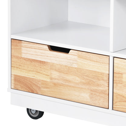 Kitchen Cart Rolling Mobile Kitchen Island Solid Wood Top, Kitchen Cart With 2 Drawers,Tableware Cabinet（White）