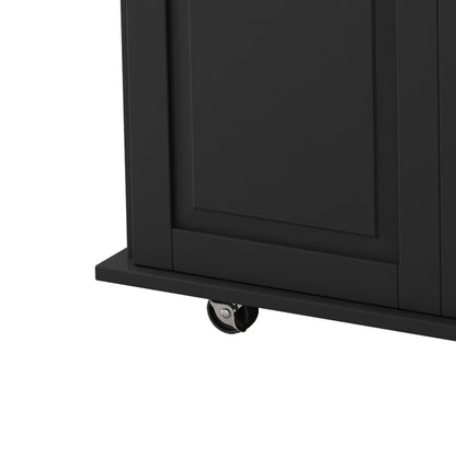 Kitchen Island Cart with 2 Door Cabinet and Three Drawers,53.5 Inch Width with Spice Rack, Towel Rack (Black)