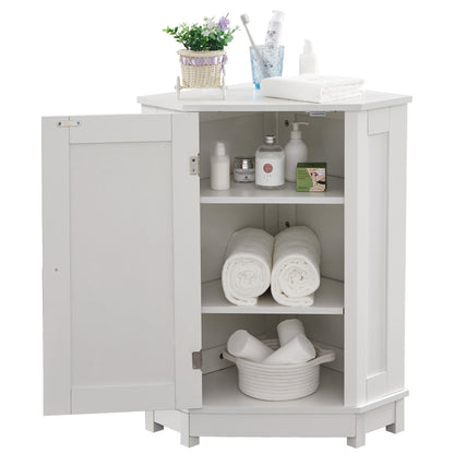 White Bathroom Cabinet Triangle Corner Storage Cabinet with Adjustable Shelf Modern Style MDF Board