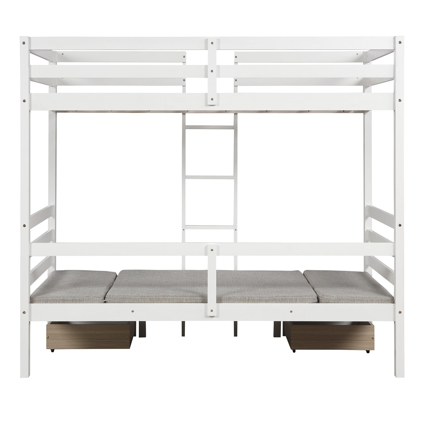 Functional Loft Bed (turn into upper bed and down desk，cushion sets are free),Twin Size,White