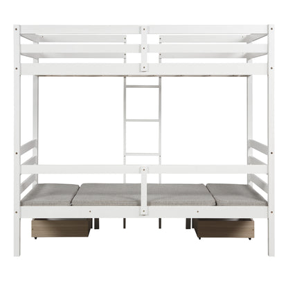 Functional Loft Bed (turn into upper bed and down desk，cushion sets are free),Twin Size,White