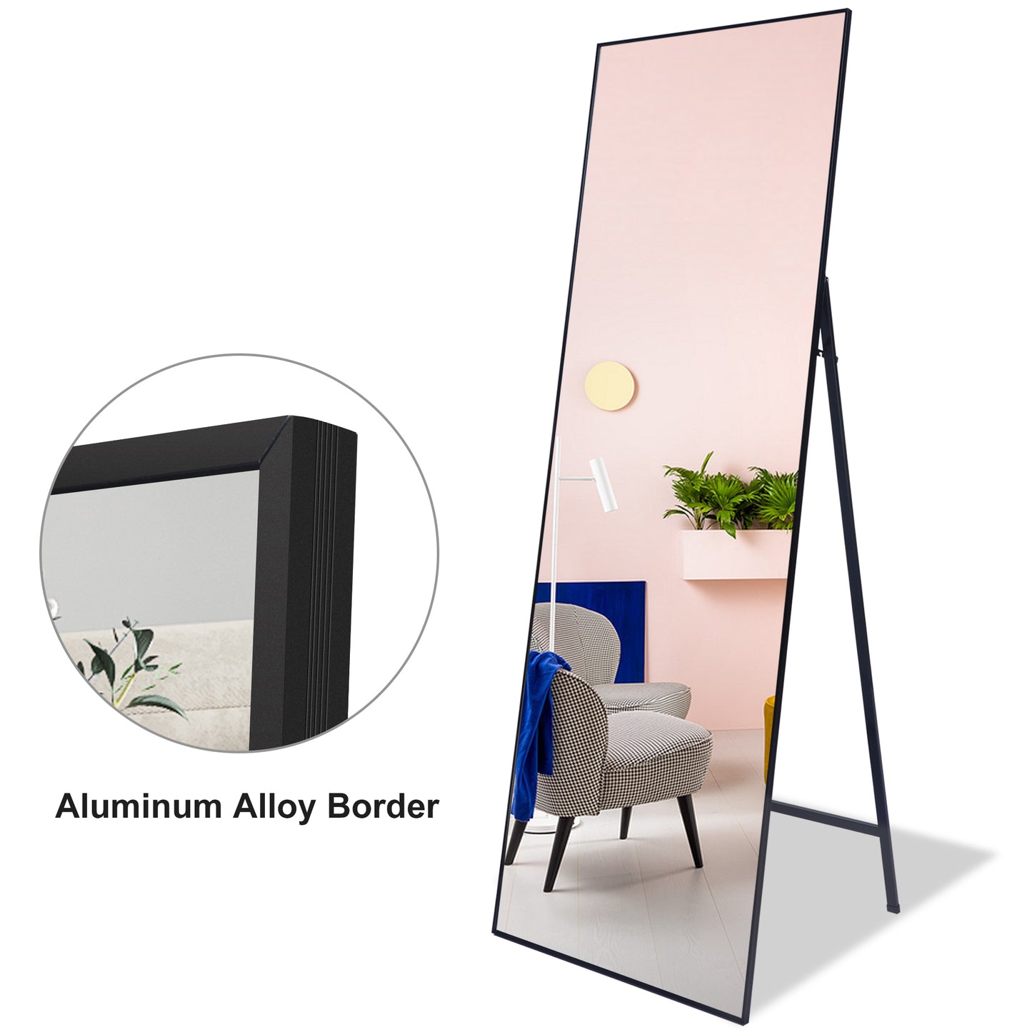 Full Length Mirror Standing Black 65’’x22’’ for Bedroom with Aluminum Frame, Large Full Body Floor Mirror Wall Hanging or Leaning Modern Decor for Dressing, Living Room, Entryway or Dorm