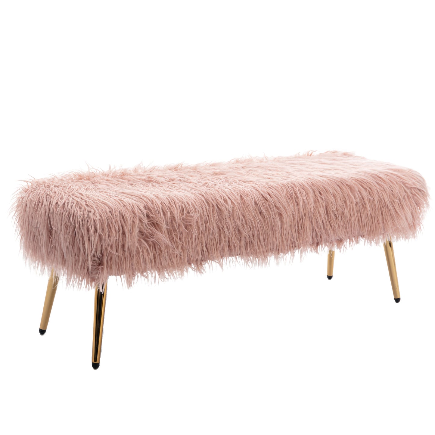 HengMing Faux Fur Plush Ottoman Bench, Modern Fluffy Upholstered Bench for Entryway Dining Room Living Room Bedroom, Pink