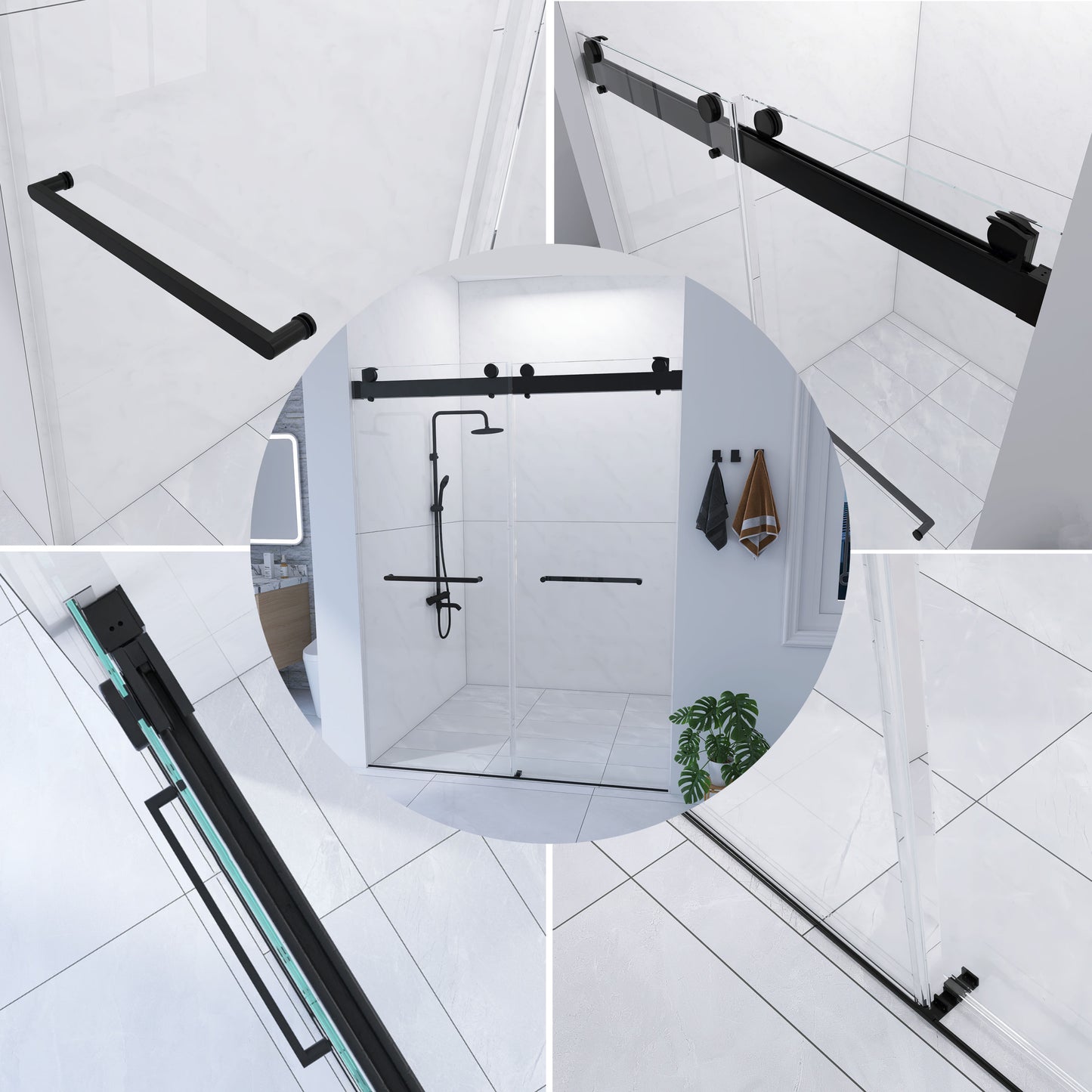 Frameless Double Sliding Shower, 69" - 72" Width, 79" Height, 3/8" (10 mm) Clear Tempered Glass, , Designed for Smooth Door with Clear Tempered Glass and Stainless Steel Hardware in Matte Black Finish