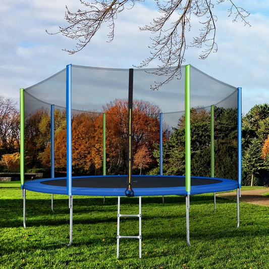 14FT Trampoline for Kids with Safety Enclosure Net, Ladder and 8 Wind Stakes, Round Outdoor Recreational Trampoline