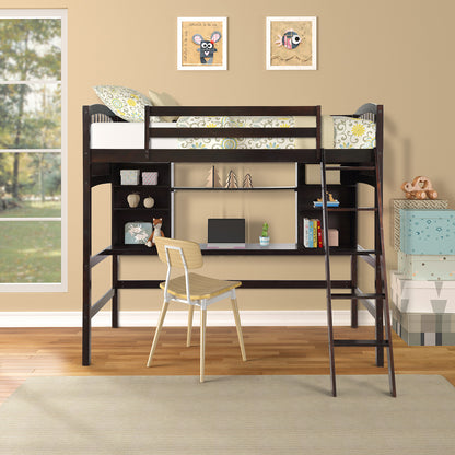 Twin size Loft Bed with Storage Shelves, Desk and Ladder, Espresso(OLD SKU :LP000140PAA)