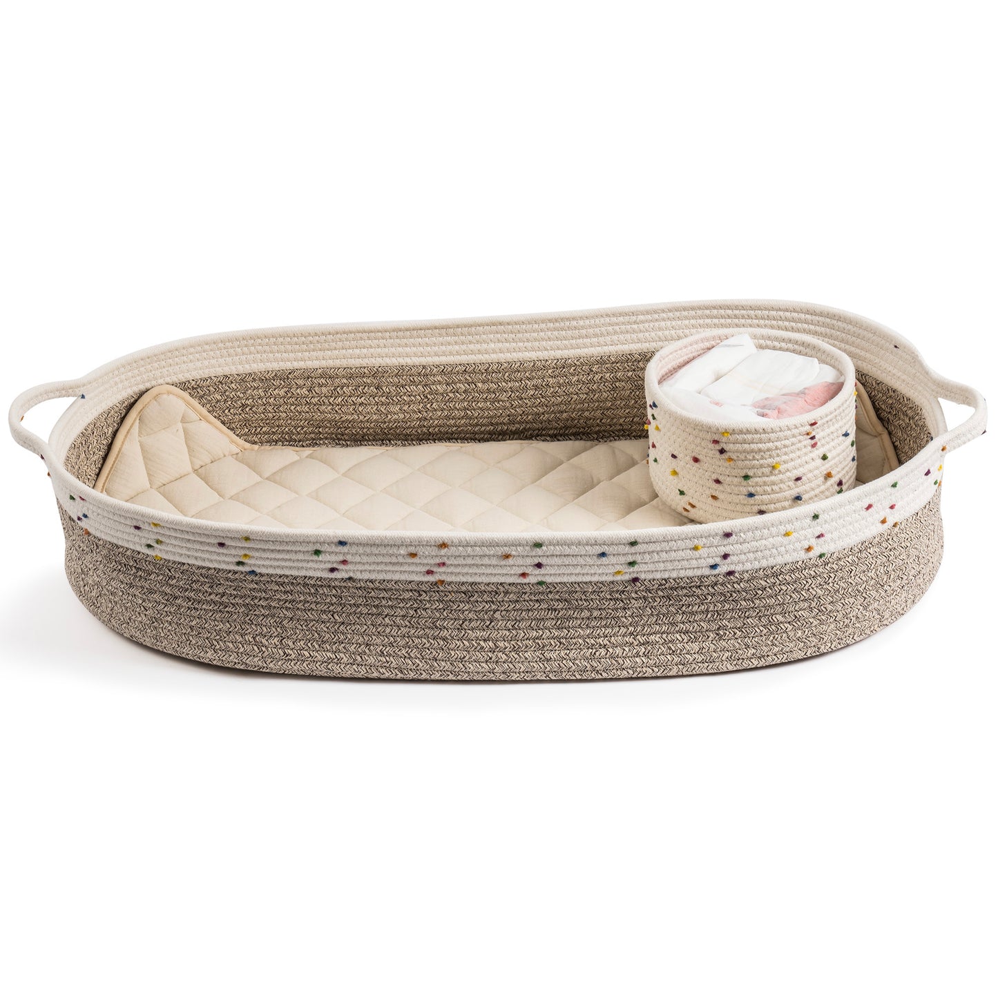 Baby Changing Basket Macrame Boho Theme Moses Basket for Babies Handmade 100% Cotton Rope