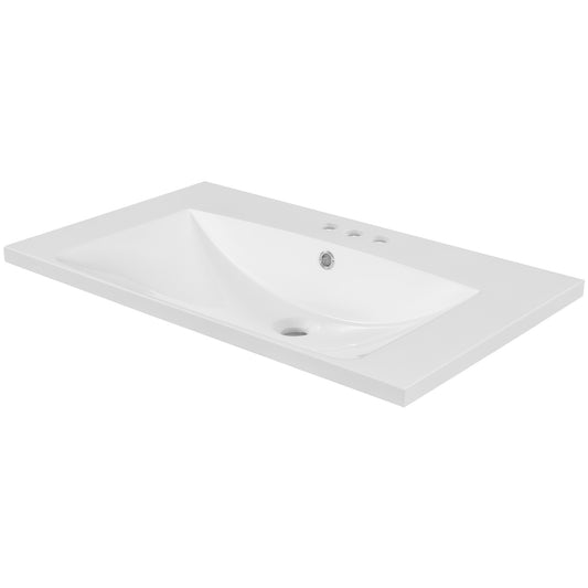 30" Single Bathroom Vanity Top with White Basin, 3-Faucet Holes, Ceramic, White