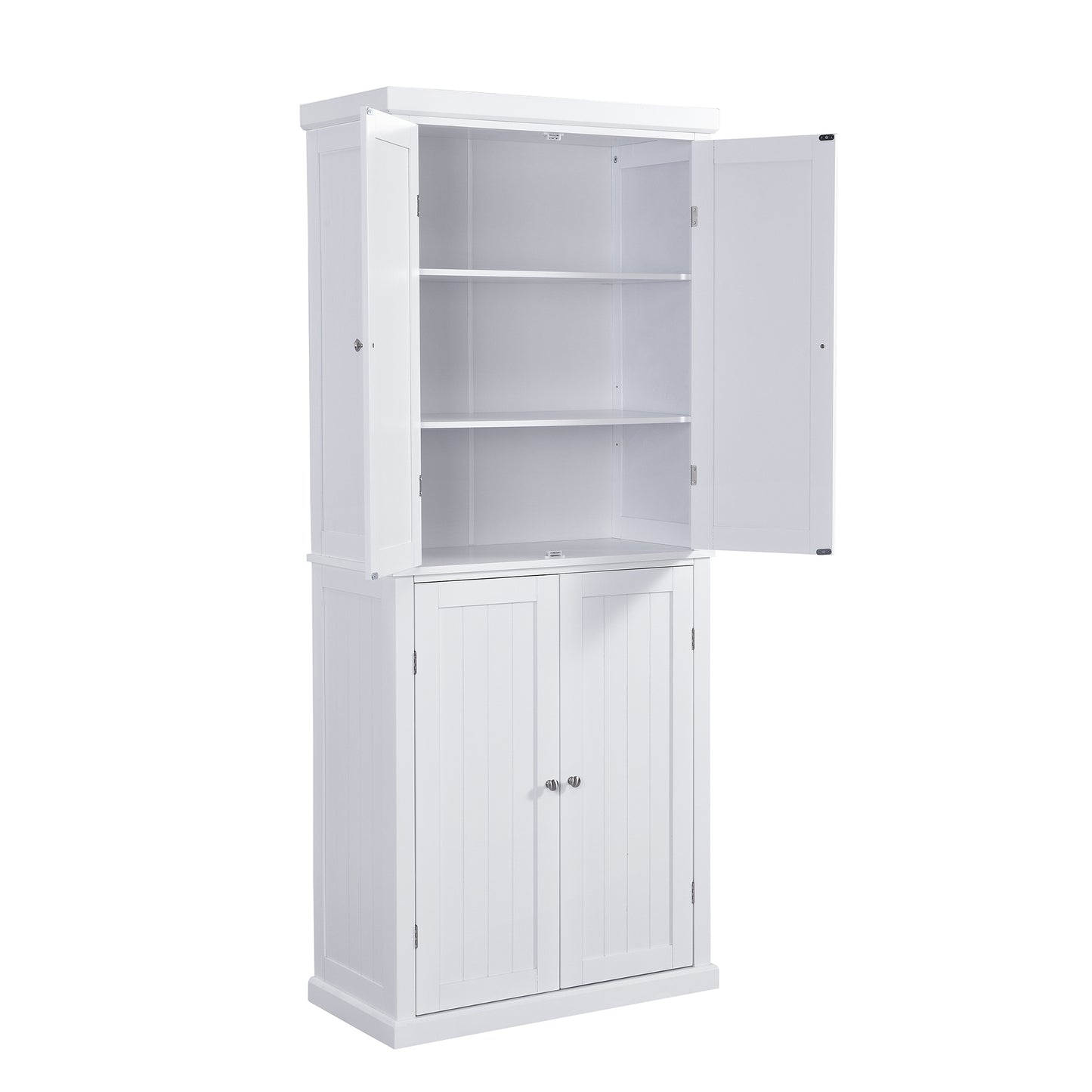 TOPMAX Freestanding Tall Kitchen Pantry, 72.4" Minimalist Kitchen Storage Cabinet Organizer with 4 Doors and Adjustable Shelves, White