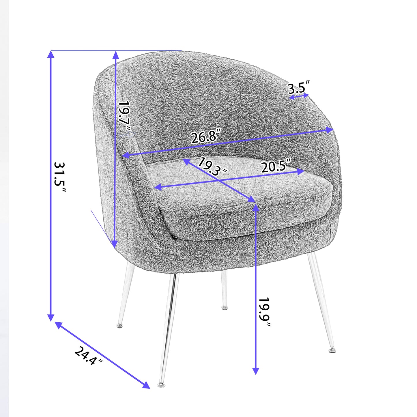 Soft Teddy Fabric Accent Armchair Dining Chair With Shining Electroplated Chrome Legs,Coffee Brown