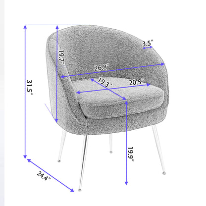 Soft Teddy Fabric Accent Armchair Dining Chair With Shining Electroplated Chrome Legs,Coffee Brown