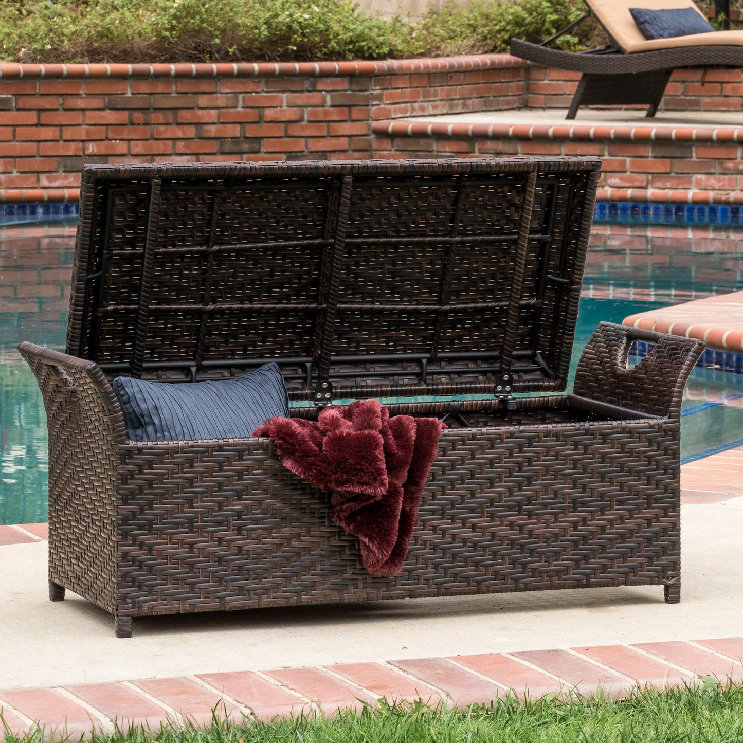 Izidora Outdoor Brown Wicker Storage Ottoman