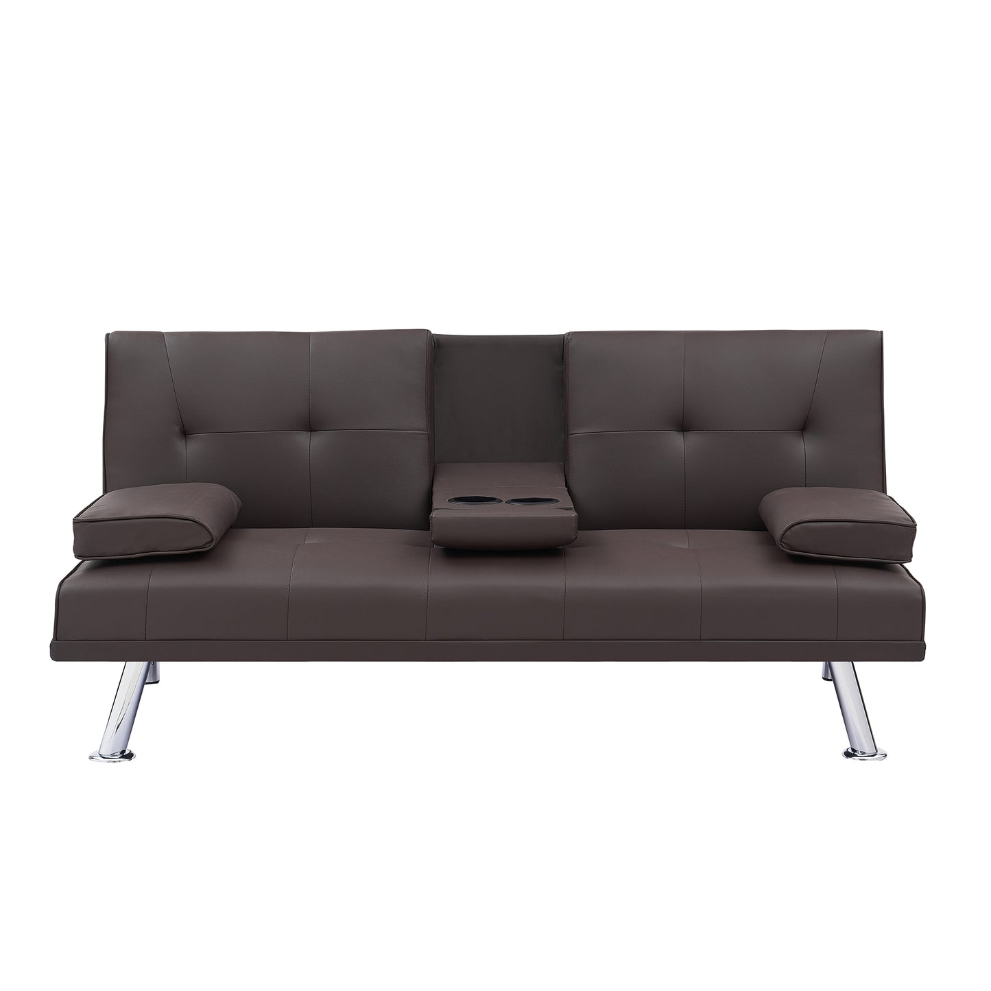 [New+Video] Brown Leather Multifunctional Double Folding Sofa Bed for Office with Coffee Table