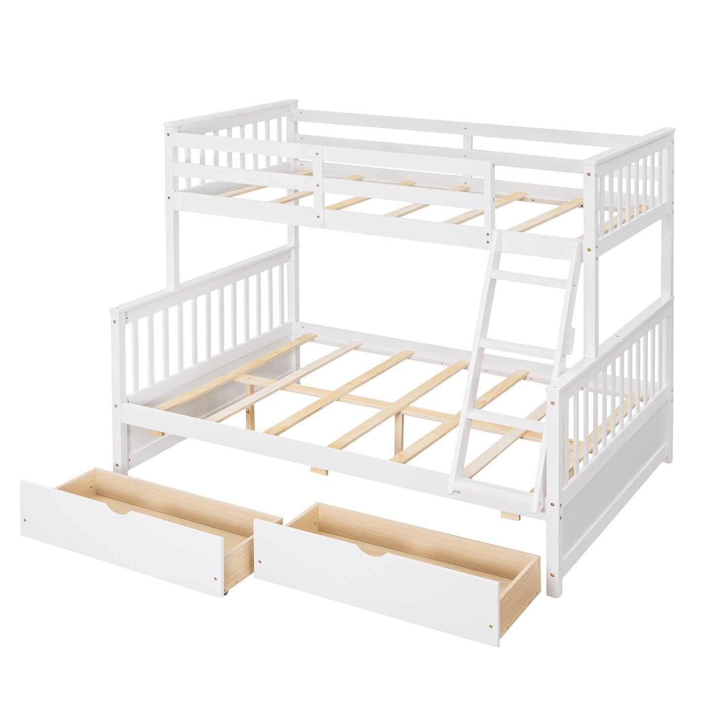 Twin-Over-Full Bunk Bed with Ladders and Two Storage Drawers (White) ( old sku:LT000165AAK）